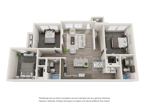 Floor plan for 3 beds, 2 baths, 1268 sqft
